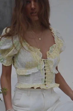 Tops|SABO Amarelo Shirred Top