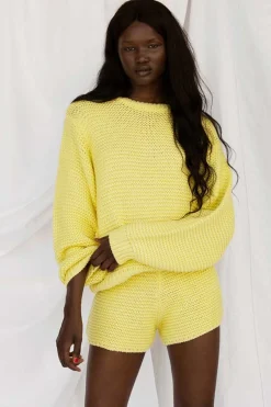 Sets|SABO Noelle Knit Shorts-Lemon