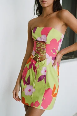 Dresses|SABO Romee Lace Up Dress-Lime Floral