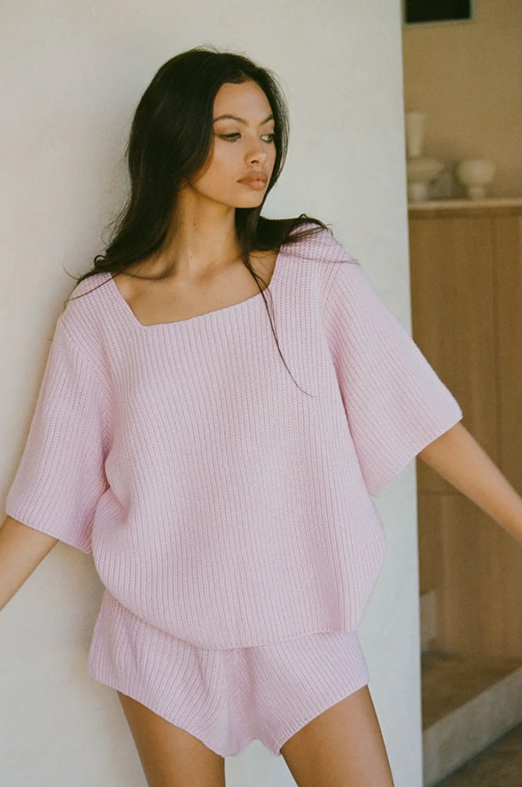 Sets|SABO Sevina Knit Shorts-Pink