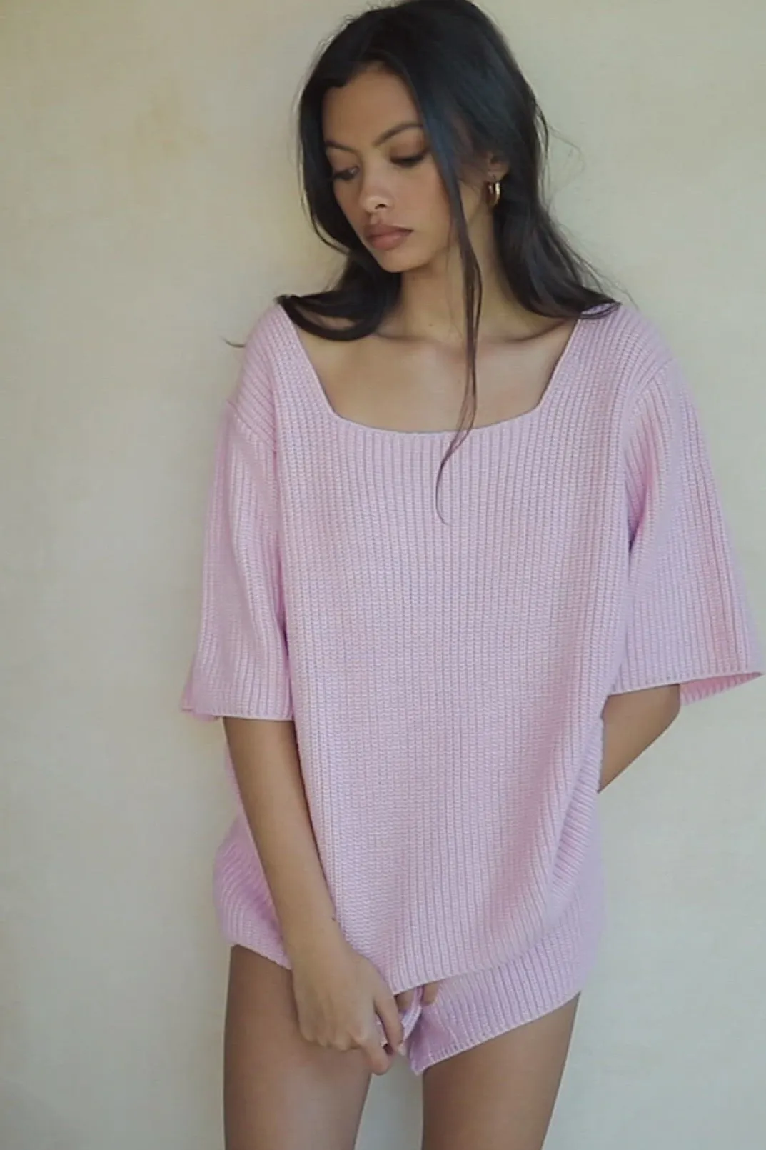 Sets|SABO Sevina Knit Shorts-Pink